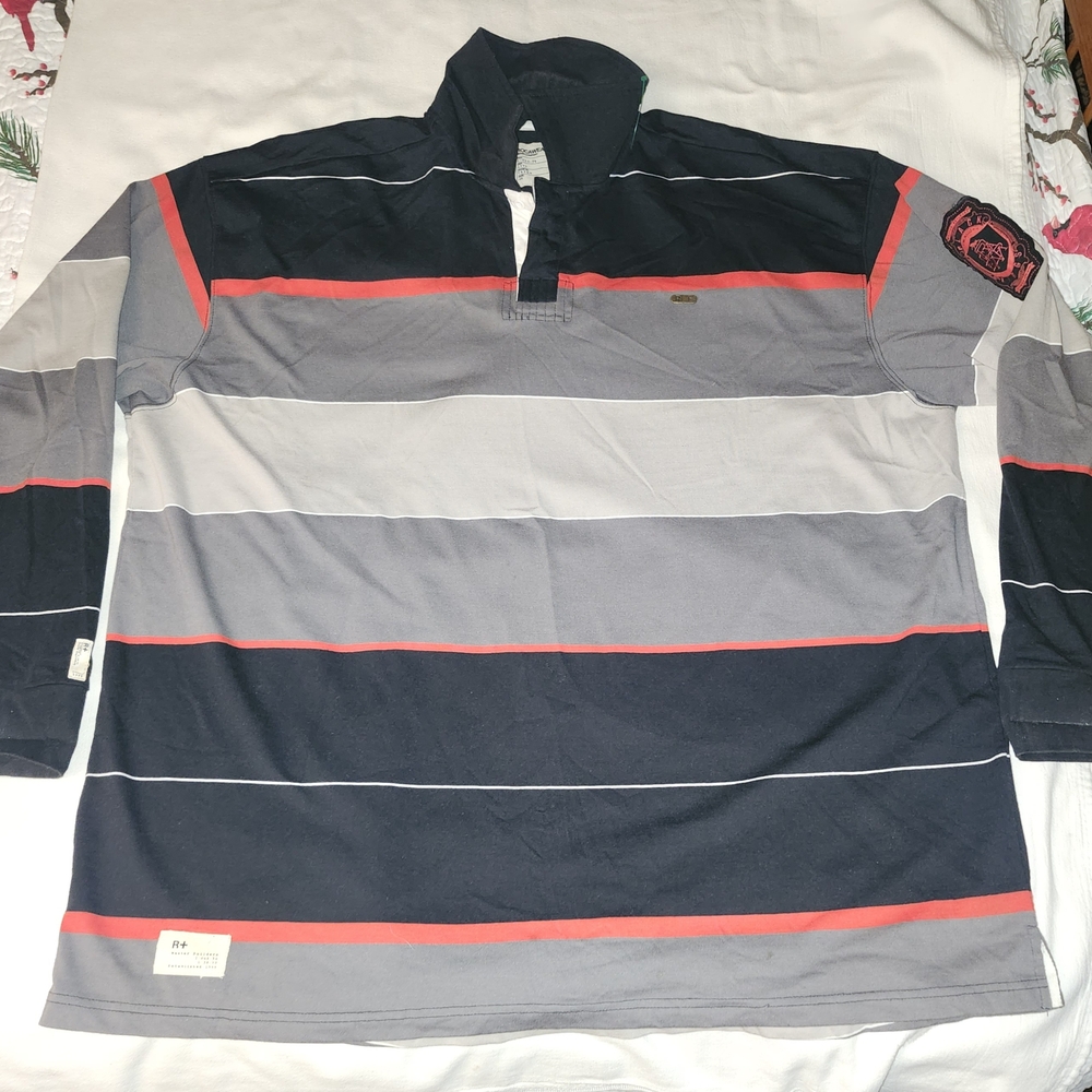 Rocawear, Vintage Polo. Black and Gray Striped